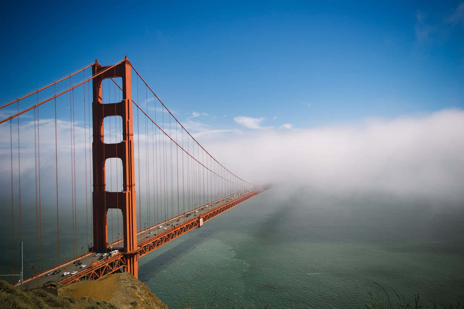 Thick San Francisco Fog Of Golden Gate Bridge Wallpaper