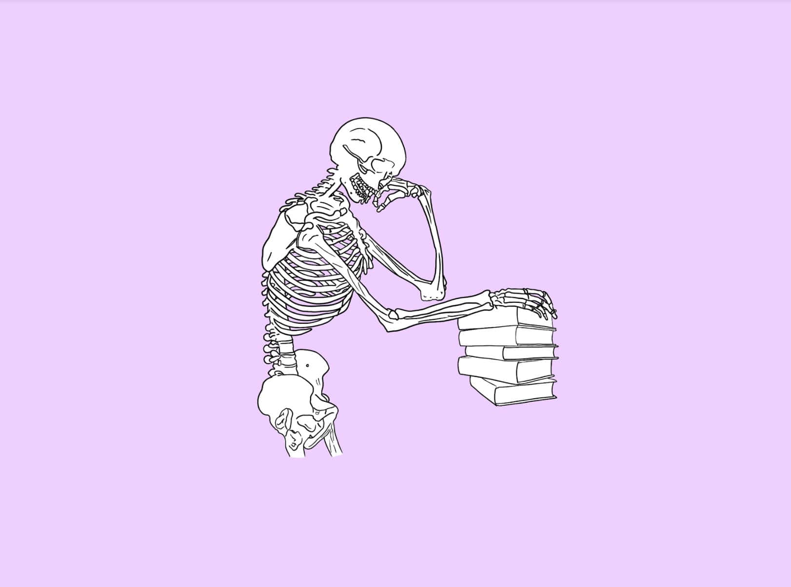 Thinking Skeleton Studying Illustration Wallpaper