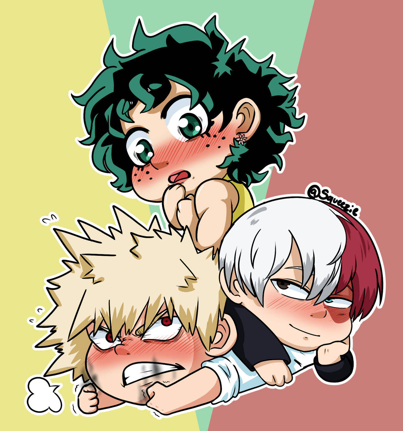 Three Best Friends In Class 1-a - Deku, Todoroki, And Bakugou Wallpaper