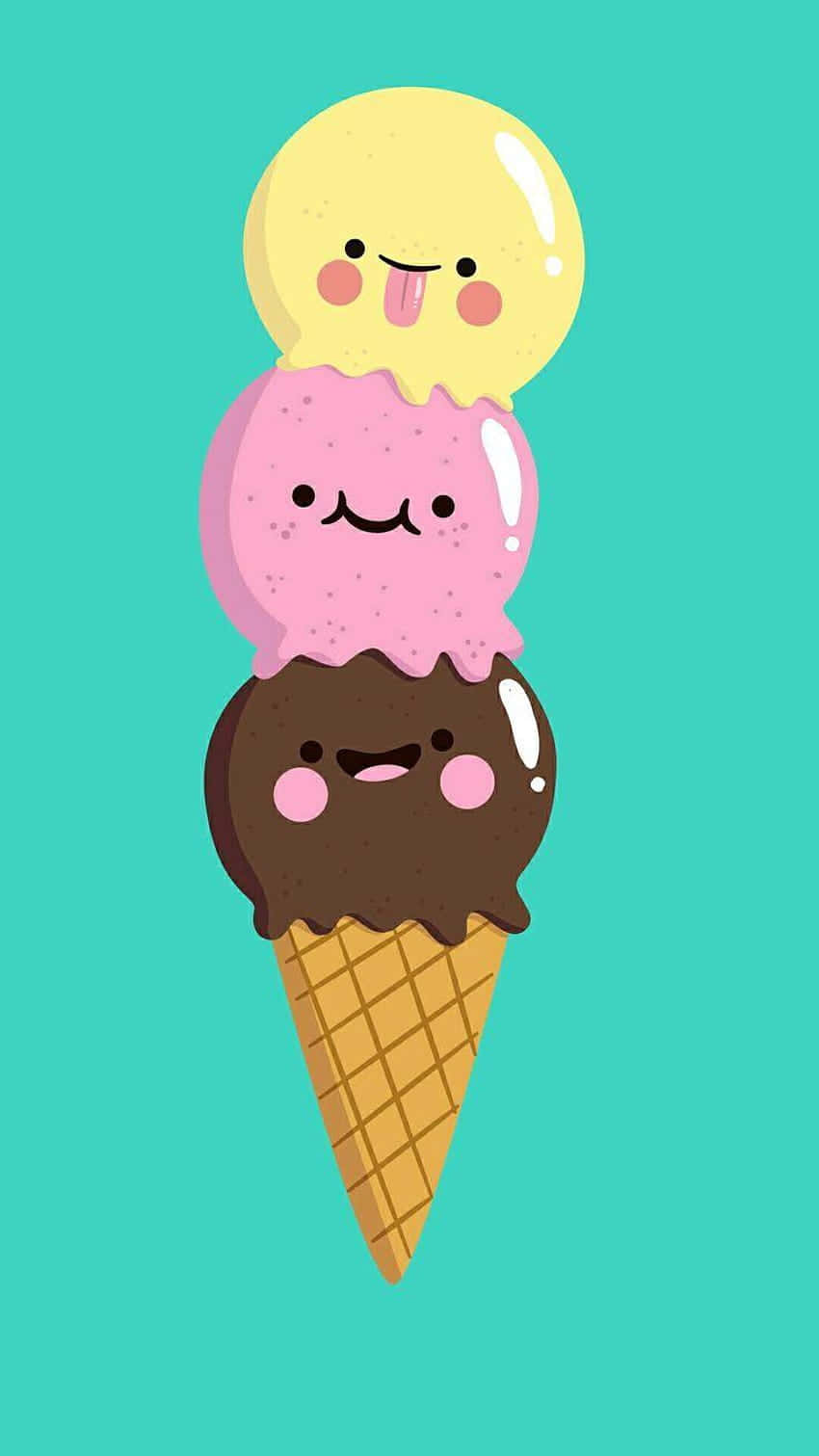 Three Flavors Cute Ice Cream Wallpaper