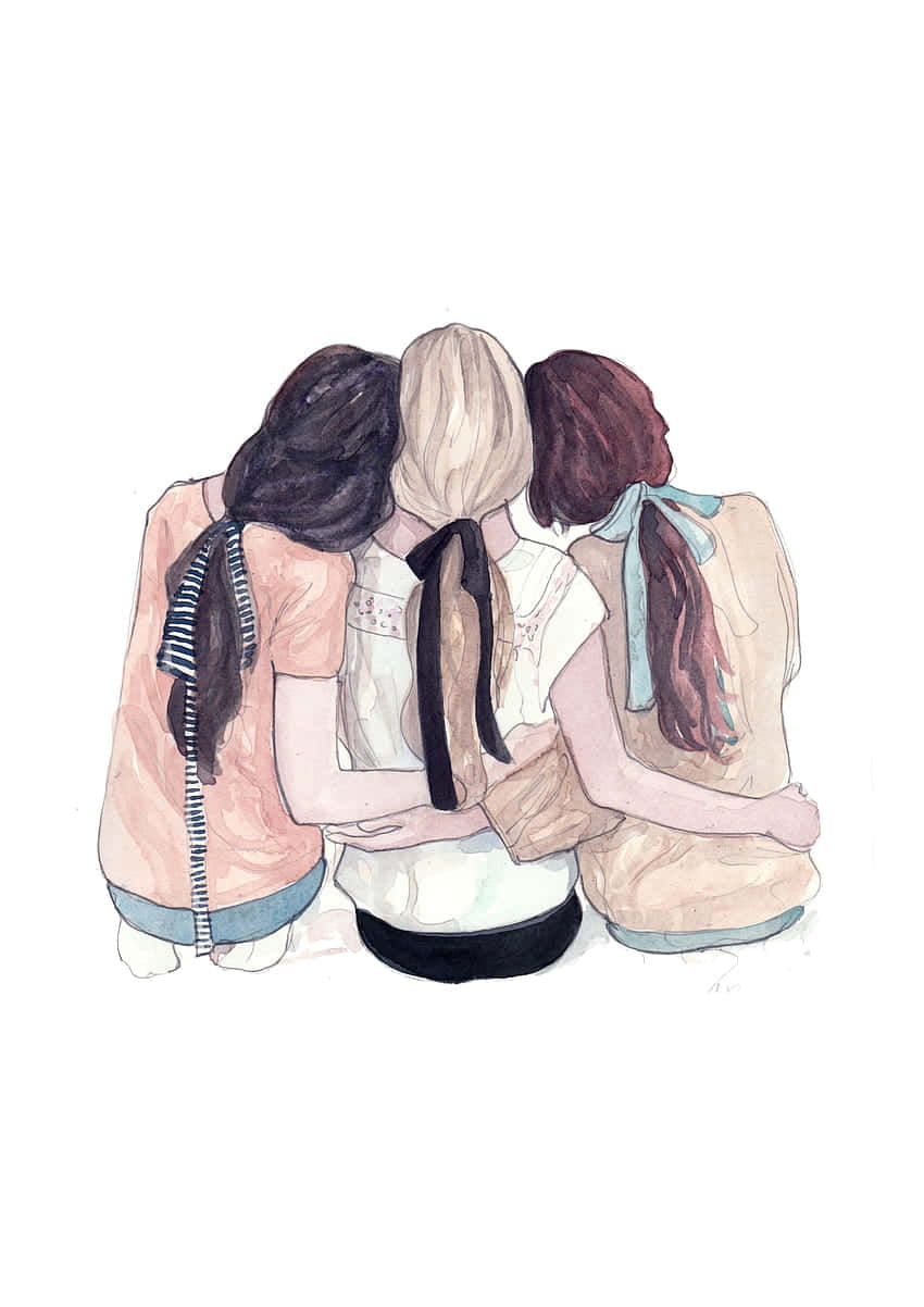 Three Friends Watercolor Art Wallpaper