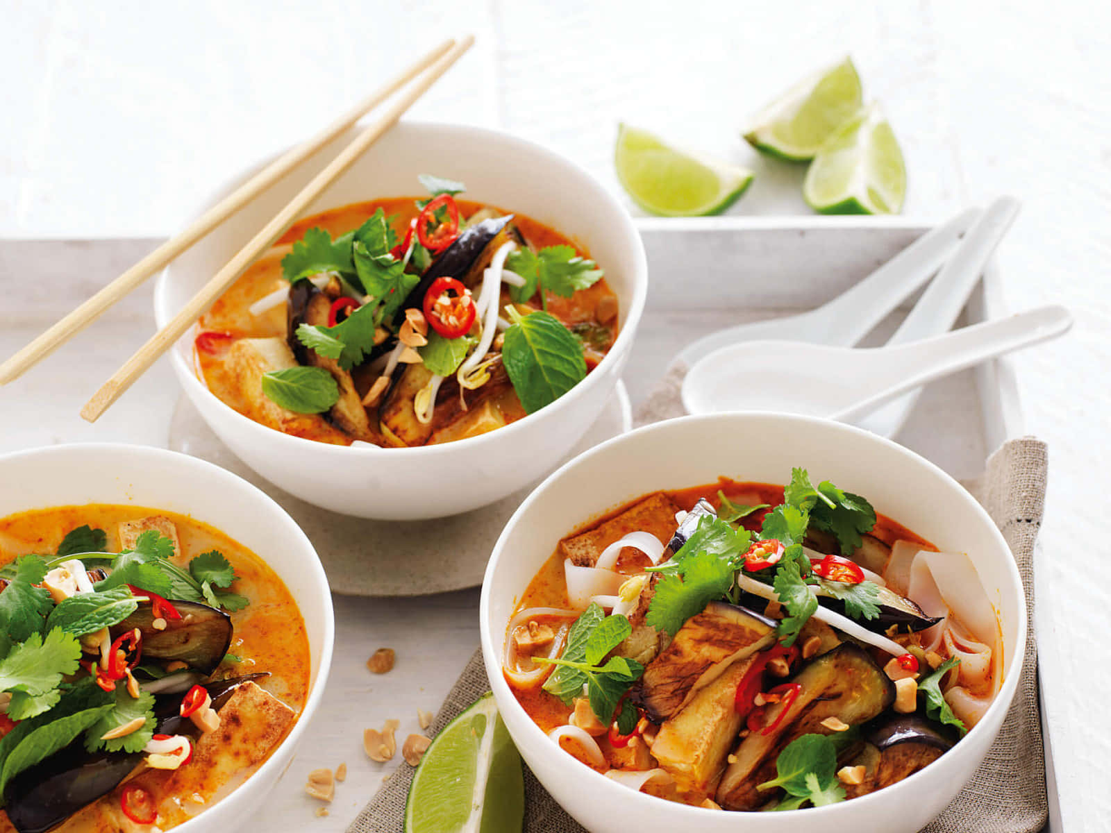 Three Full Bowls Of Curry Laksa Wallpaper