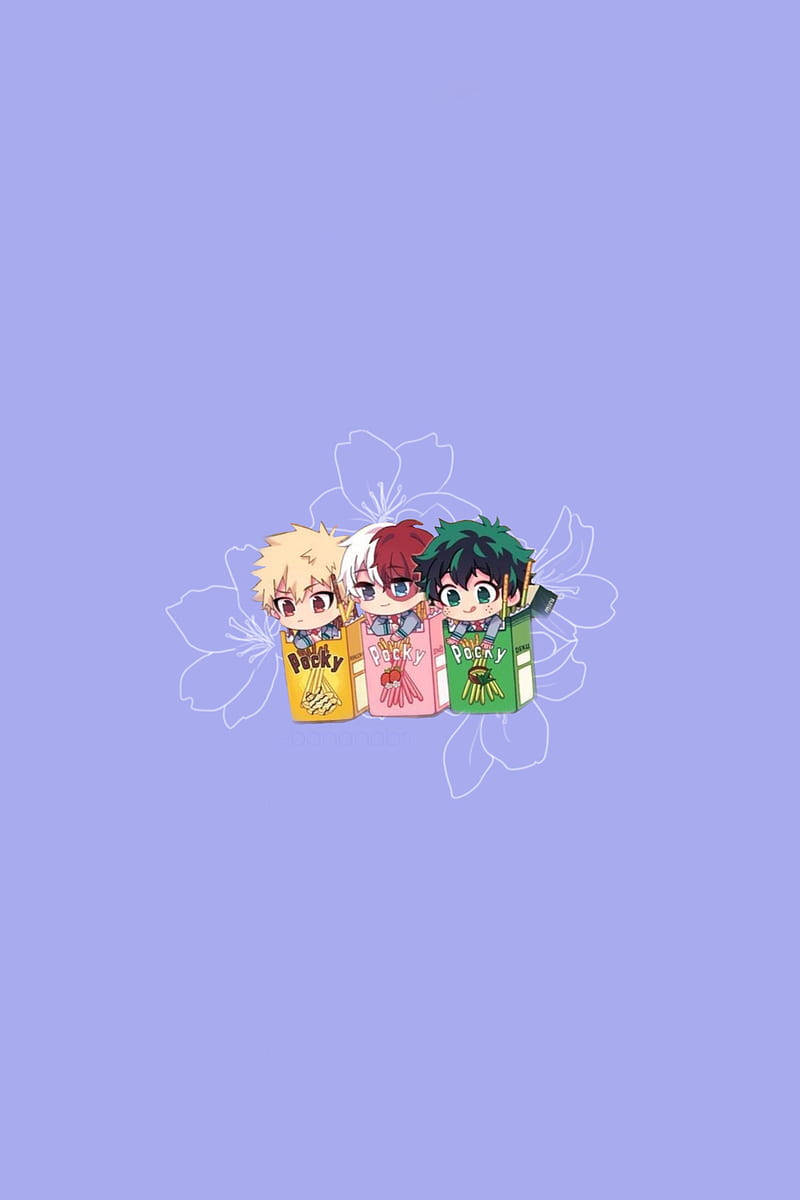 Three Heroes United: Deku, Todoroki, And Bakugou Wallpaper