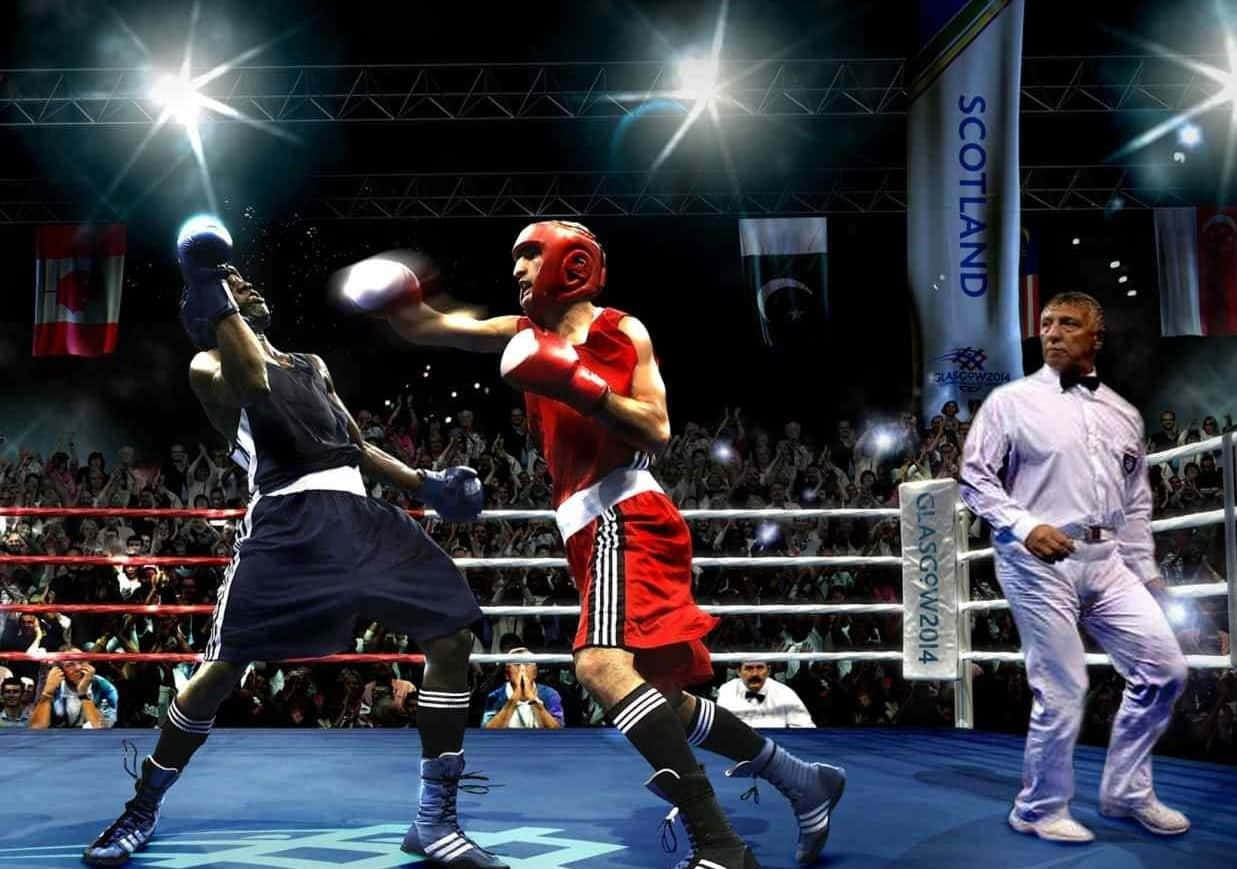 Thrilling Showdown: Amateur Boxers In The Ring Wallpaper