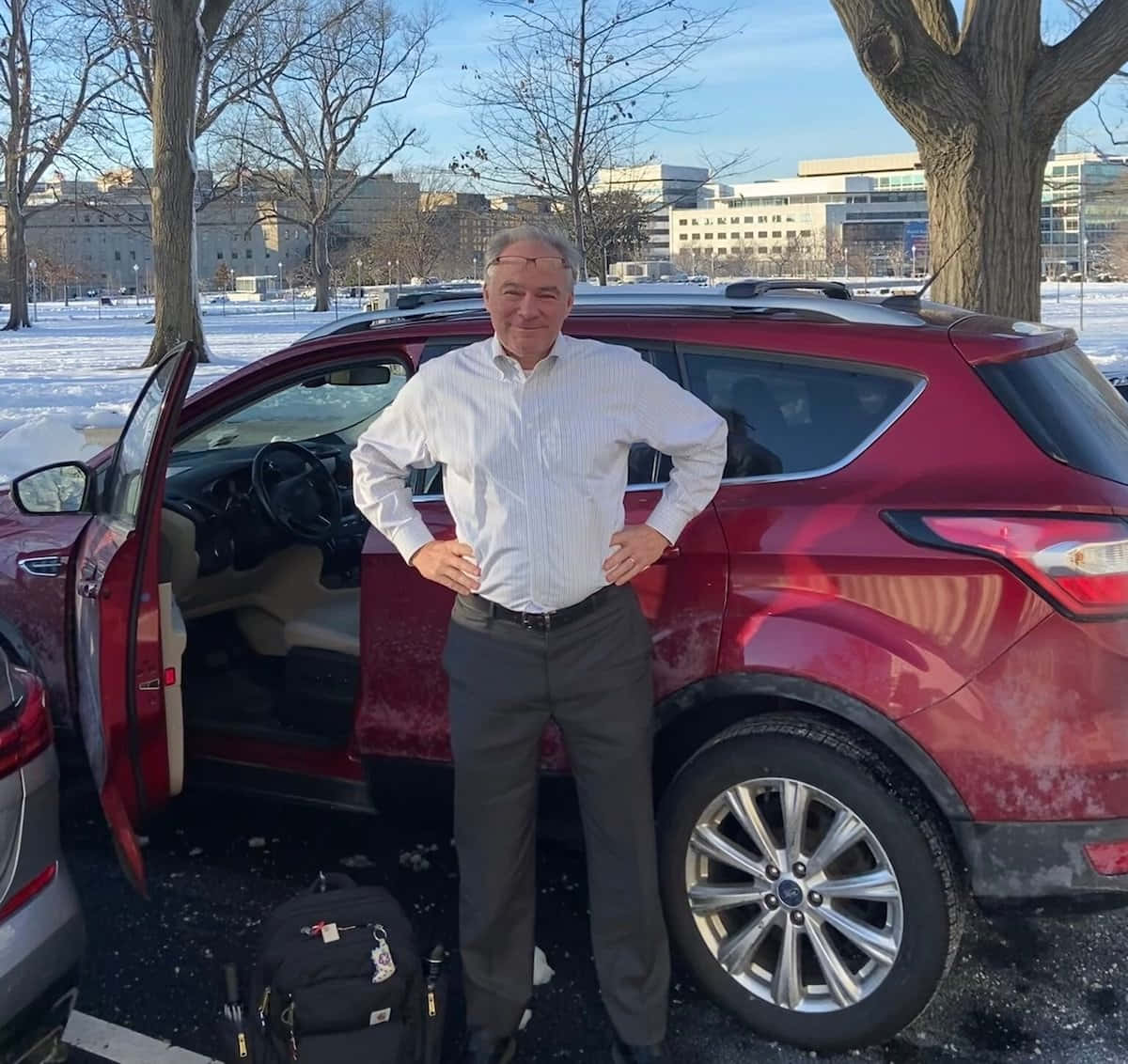 Tim Kaine Standing Outside Of Car Wallpaper