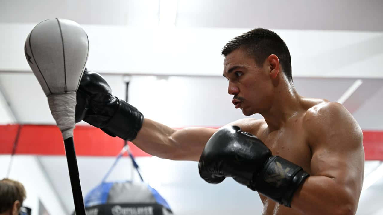 Tim Tszyu In Boxing Stance During A Match Wallpaper