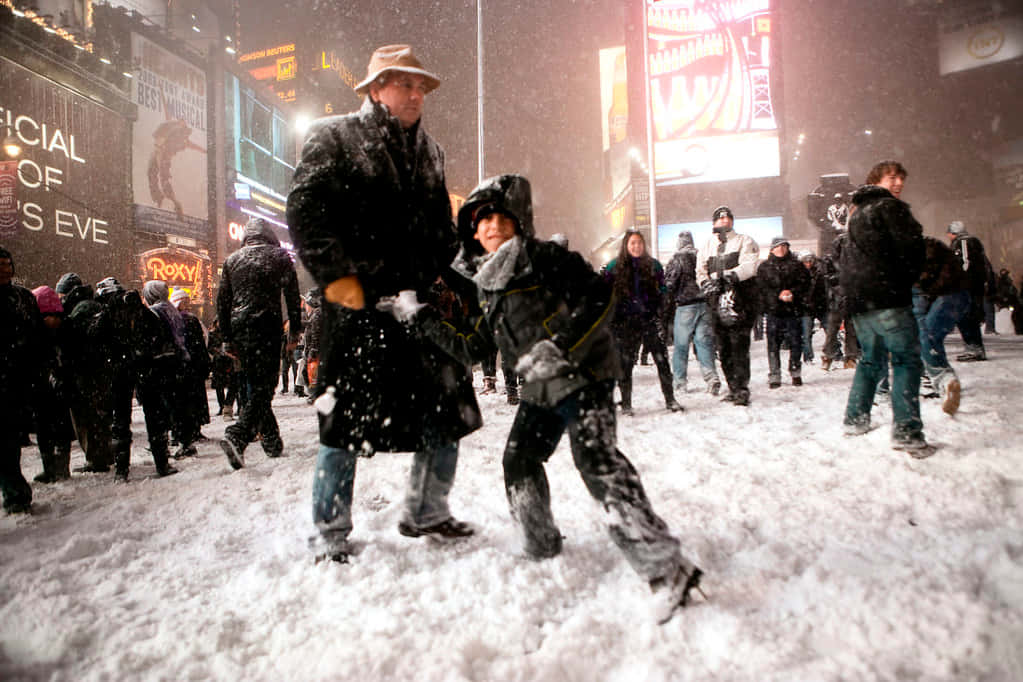 Times Square Snowball Fight Wallpaper