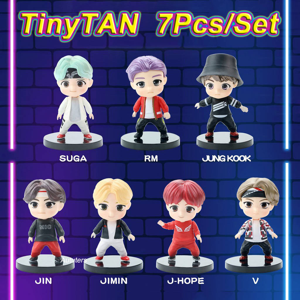 Tiny Tan Bts Doll Set In Blue Wallpaper