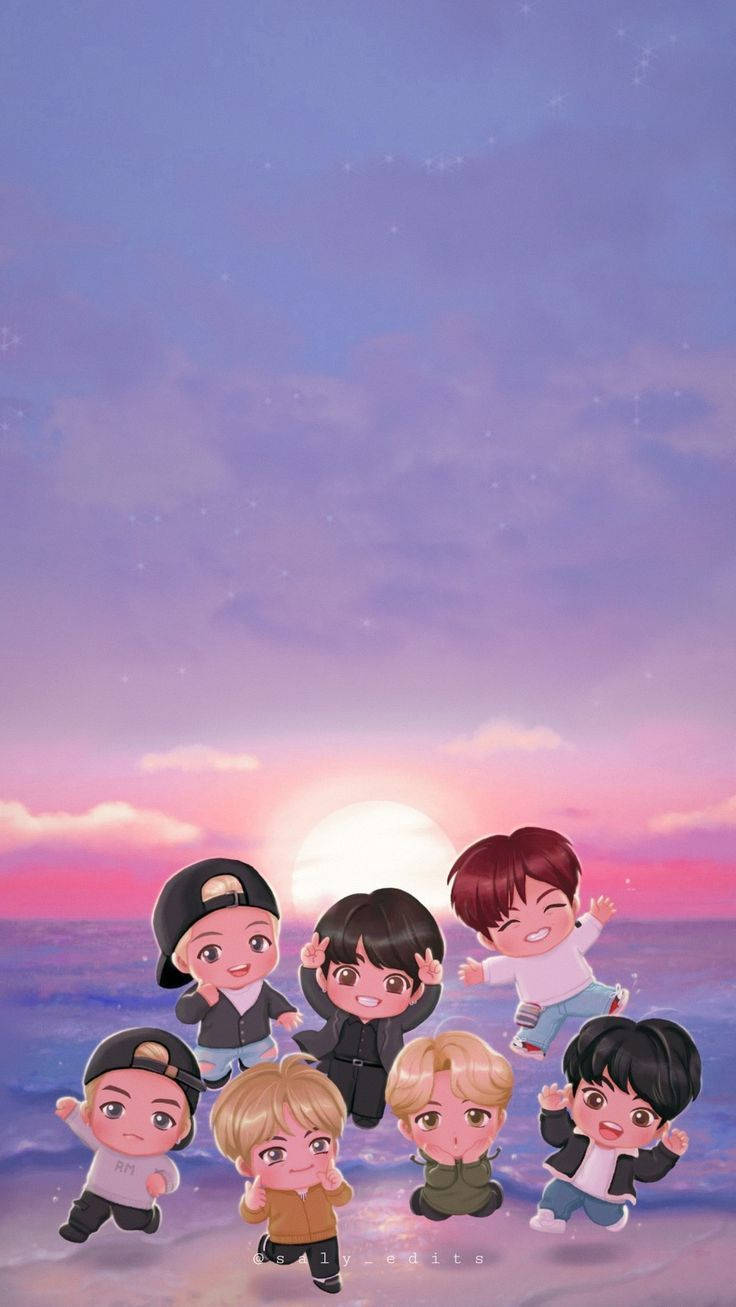 Tiny Tan Bts With Beach Sunset Wallpaper