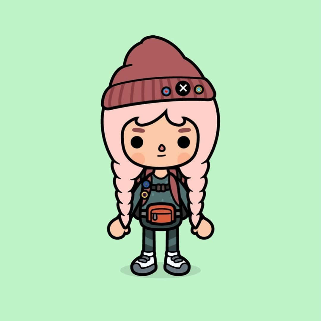 Toca Boca Character Pink Hair Beanie Wallpaper