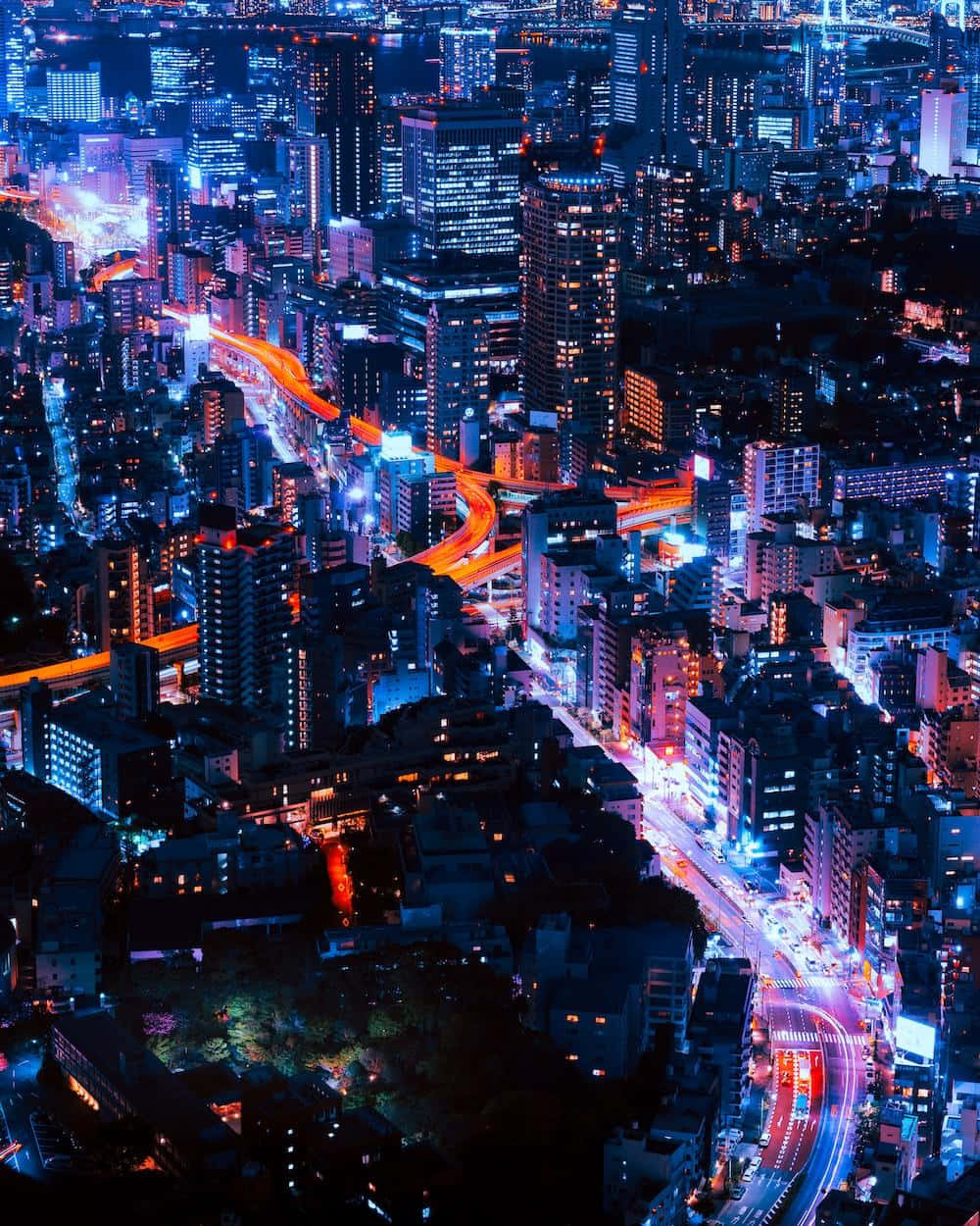 Tokyo Nighttime Cityscape Traffic Lights Wallpaper