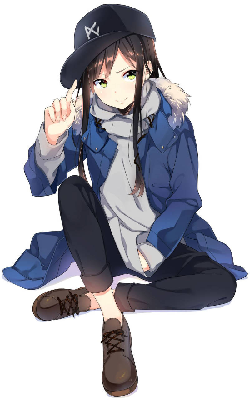 Tomboy Anime Girl In Blue Coat Wallpaper