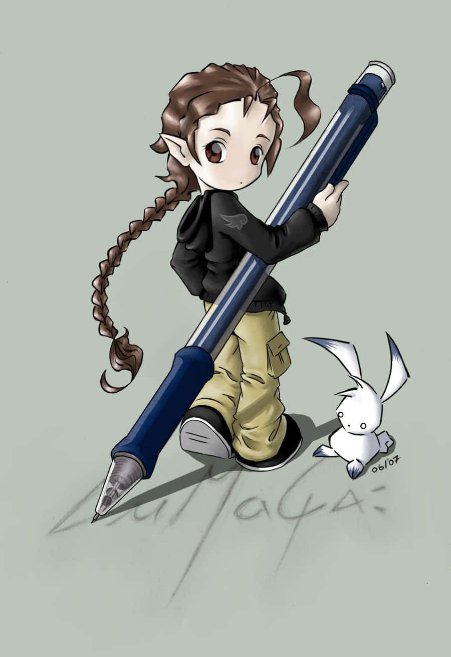 Tomboy Girl Holding Pen Wallpaper