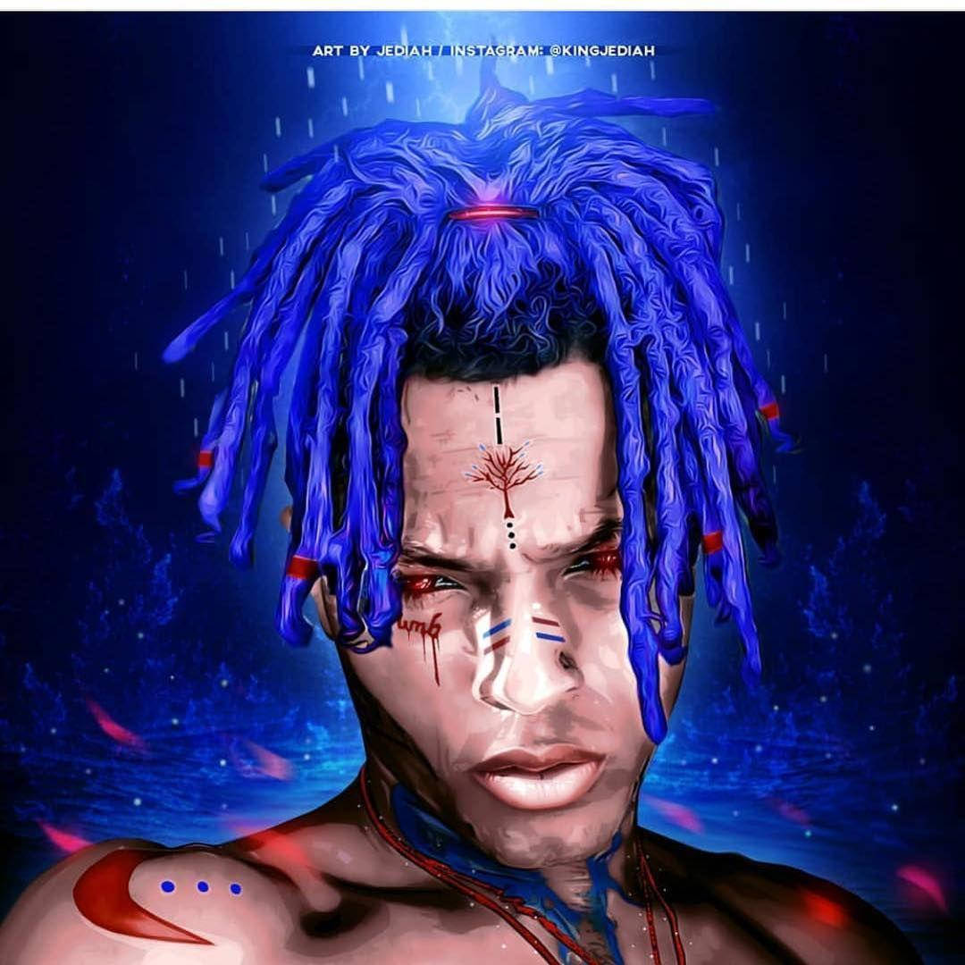 Topless Blue Hair Xxxtentacion Cartoon Wallpaper