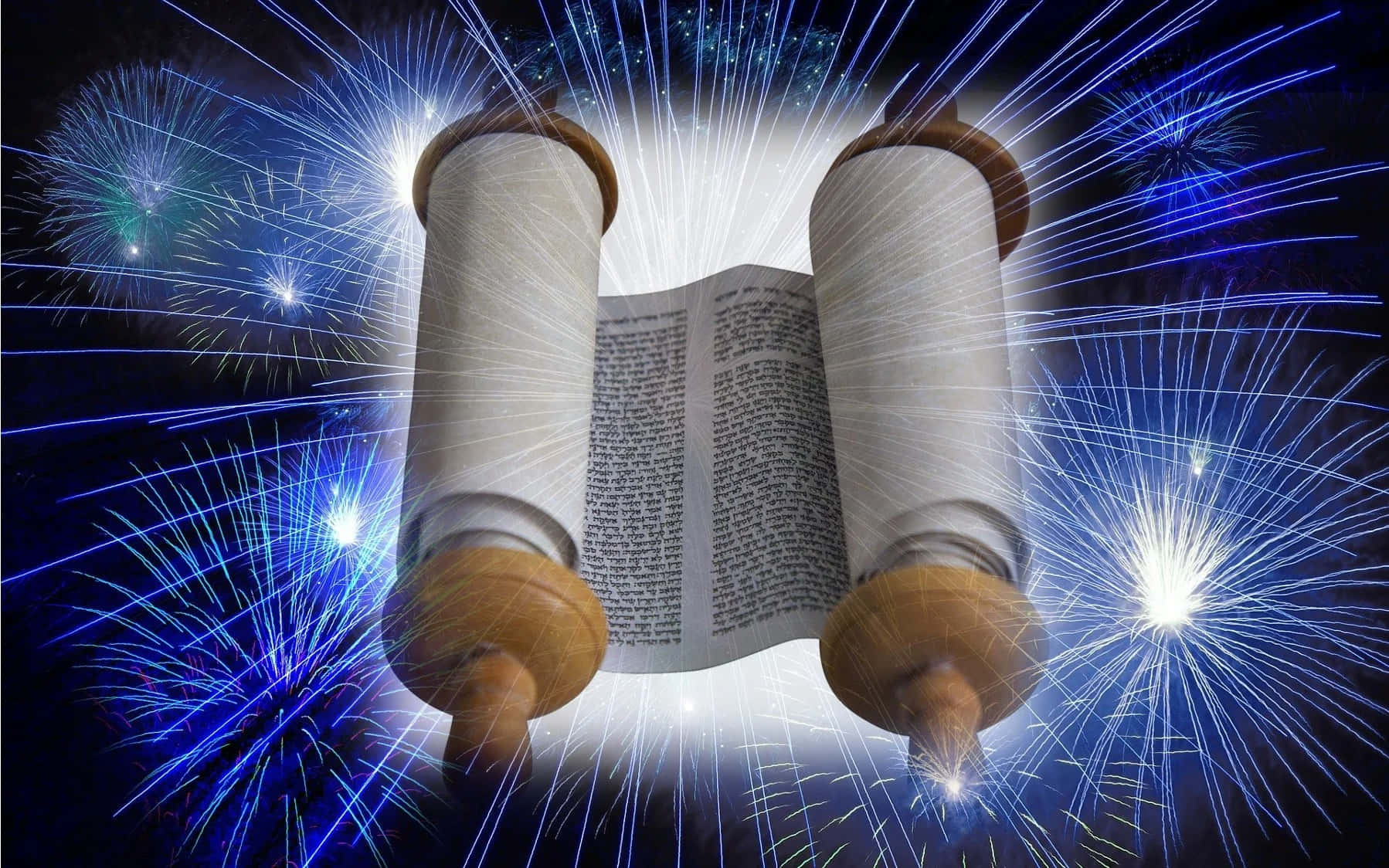 Torah Scrollwith Fireworks Background Wallpaper