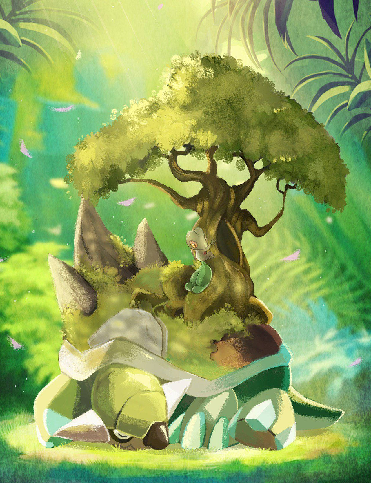 Torterra Sleeping In The Grass Wallpaper