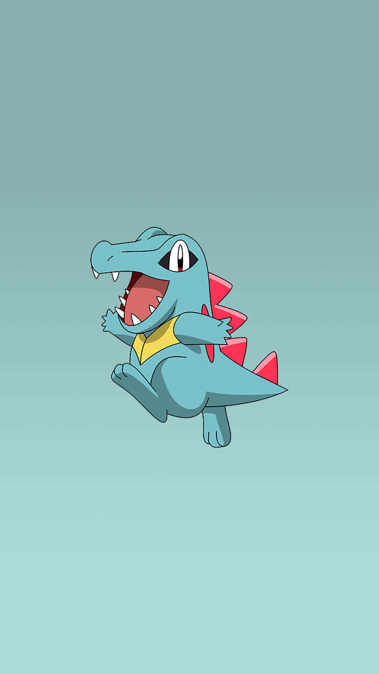 Totodile In Teal Gradient Backgorund Wallpaper