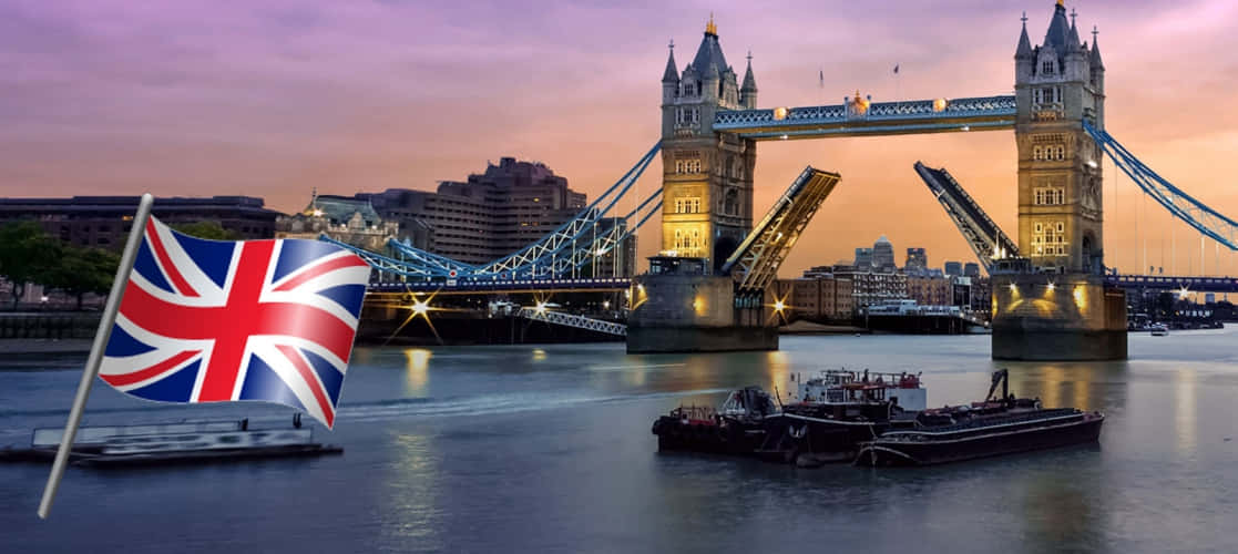 Tower Bridge London Dusk U K Flag Wallpaper