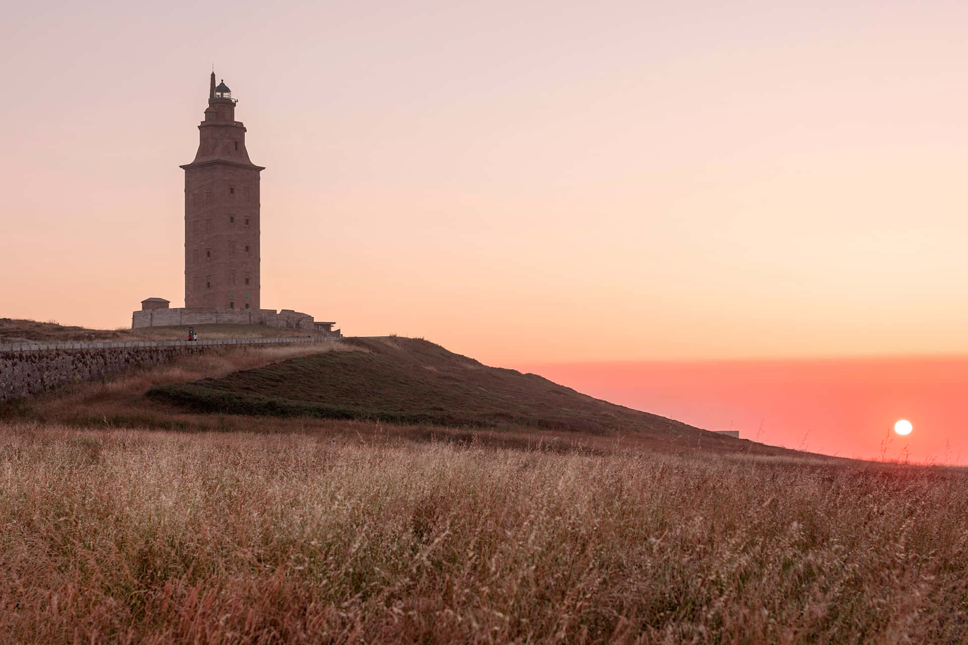 Tower Of Hercules Orange Aesthetic Sunset Wallpaper