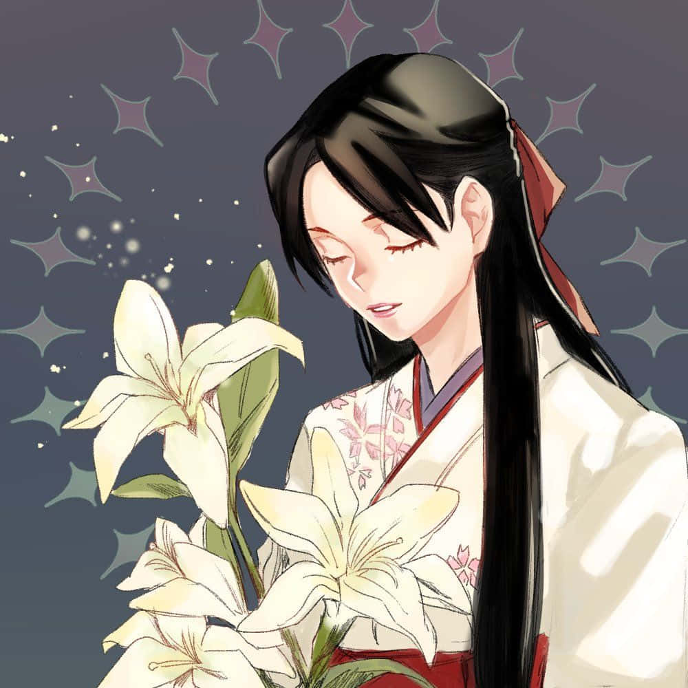 Traditional Japanese Womanwith Lilies Wallpaper