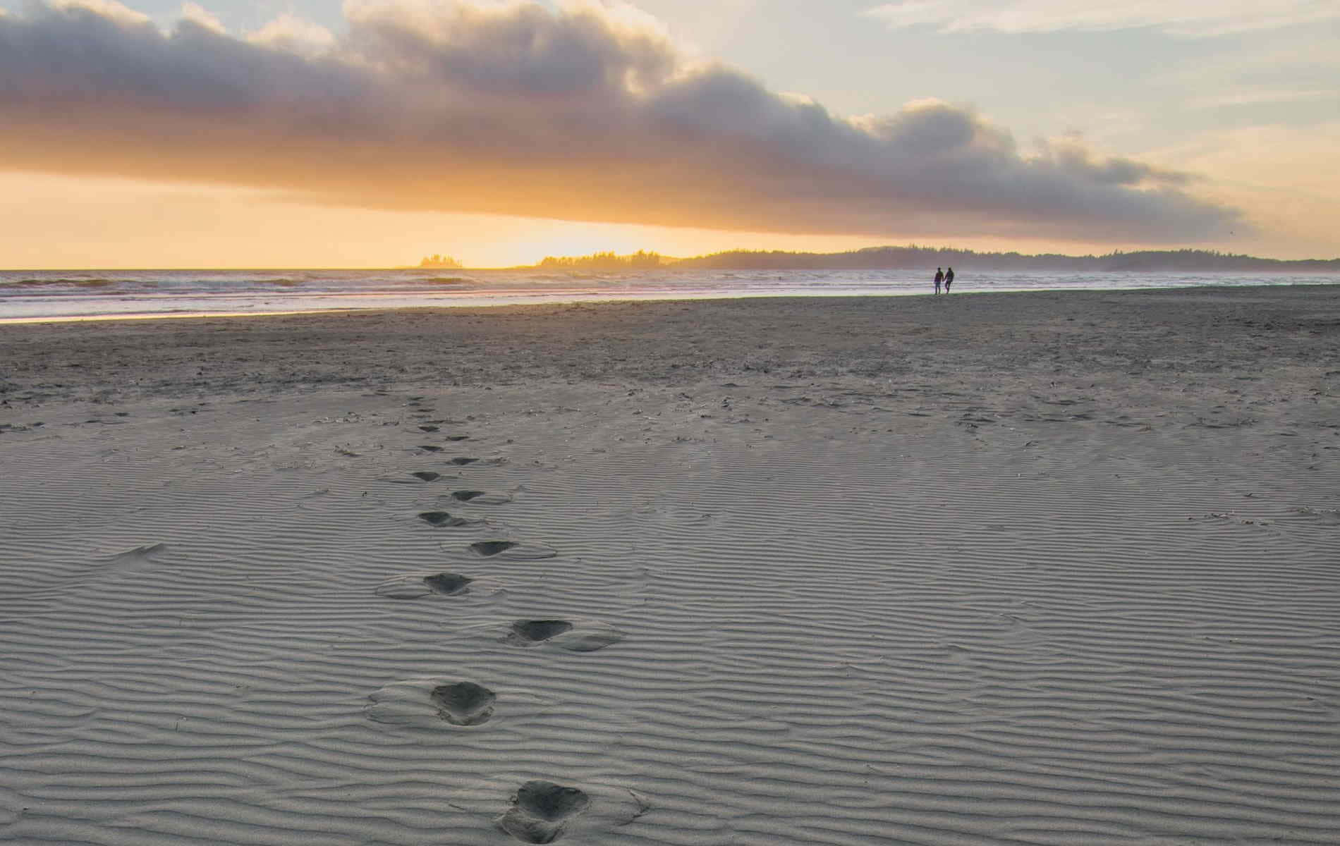 Tranquil Beach Walk At Sunset Wallpaper