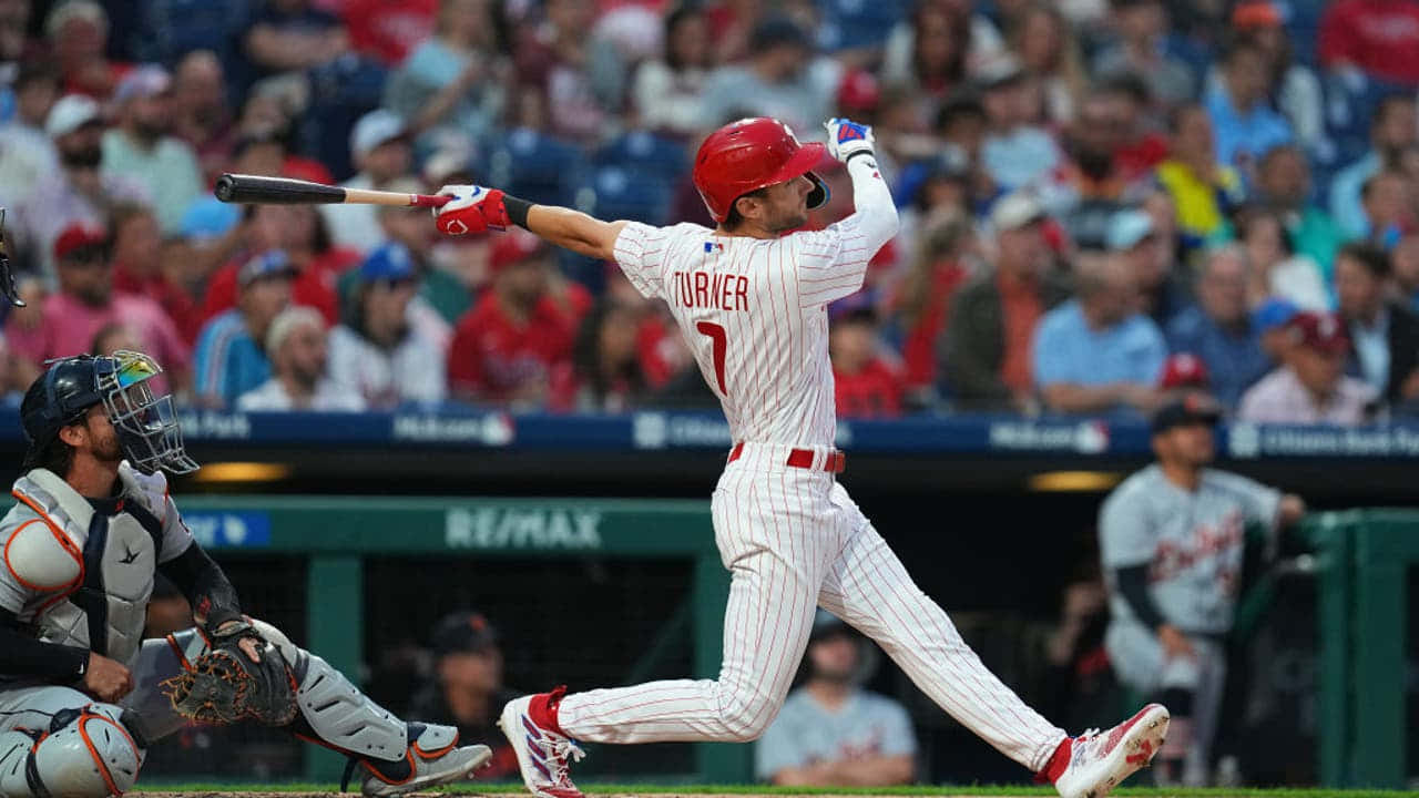 Trea Turner Phillies Action Shot Wallpaper