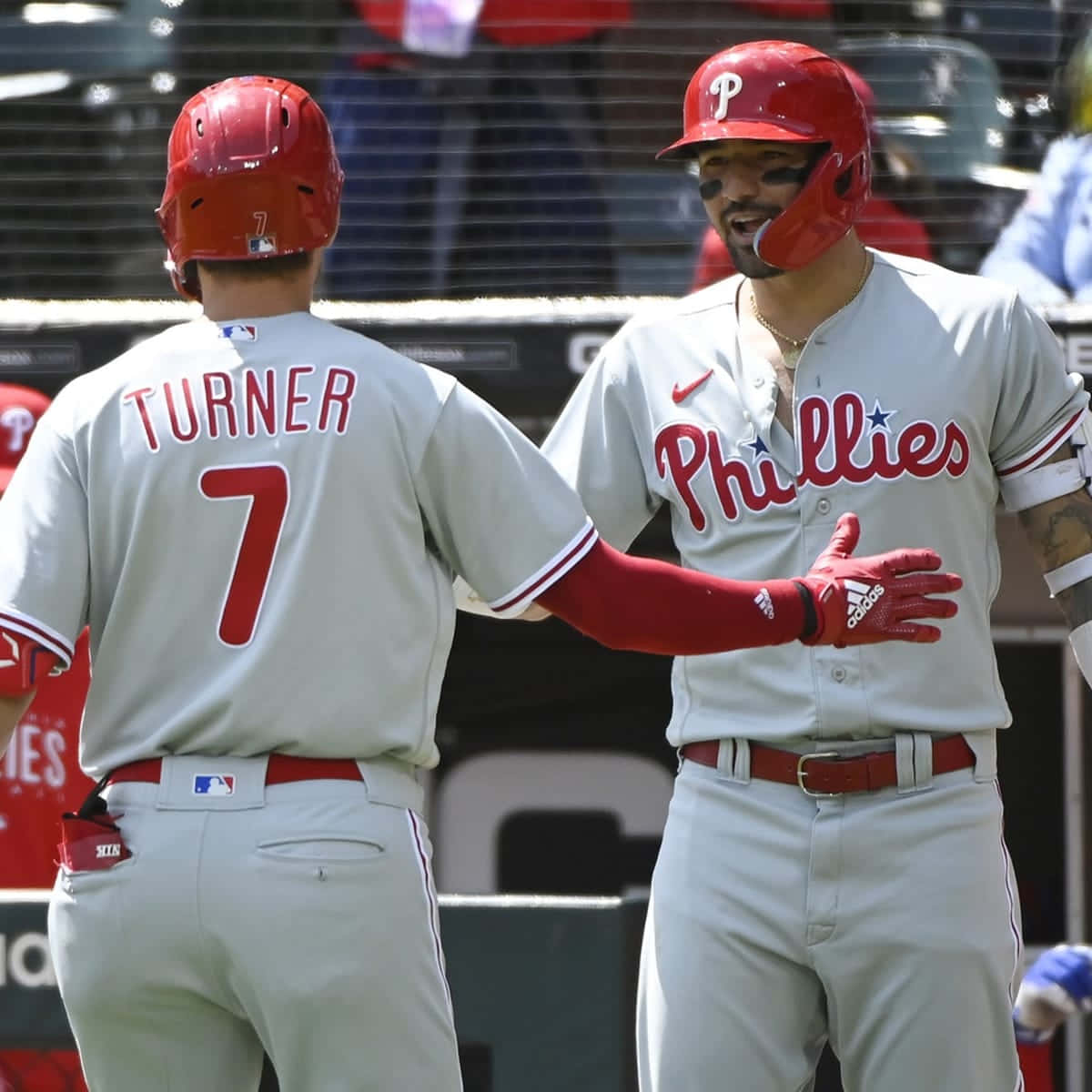 Trea Turner Phillies Baseball Interaction Wallpaper