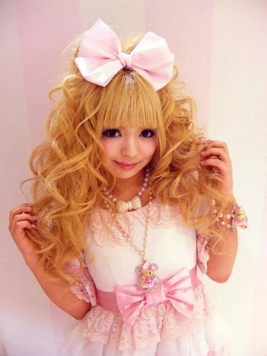 Trendy Gyaru Fashionista In Action Wallpaper