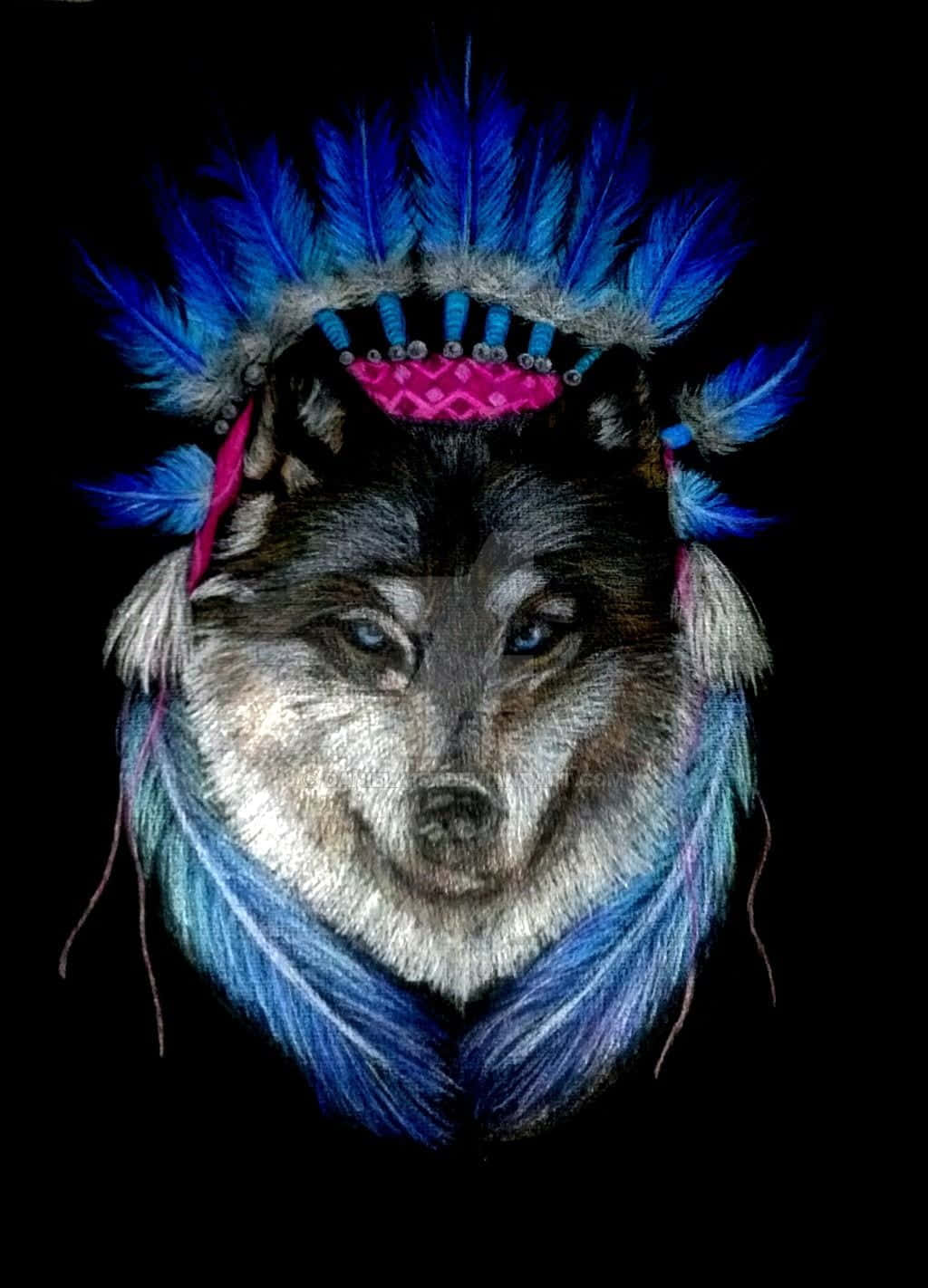 Tribal Wolf Spirit In Mystical Forest Wallpaper