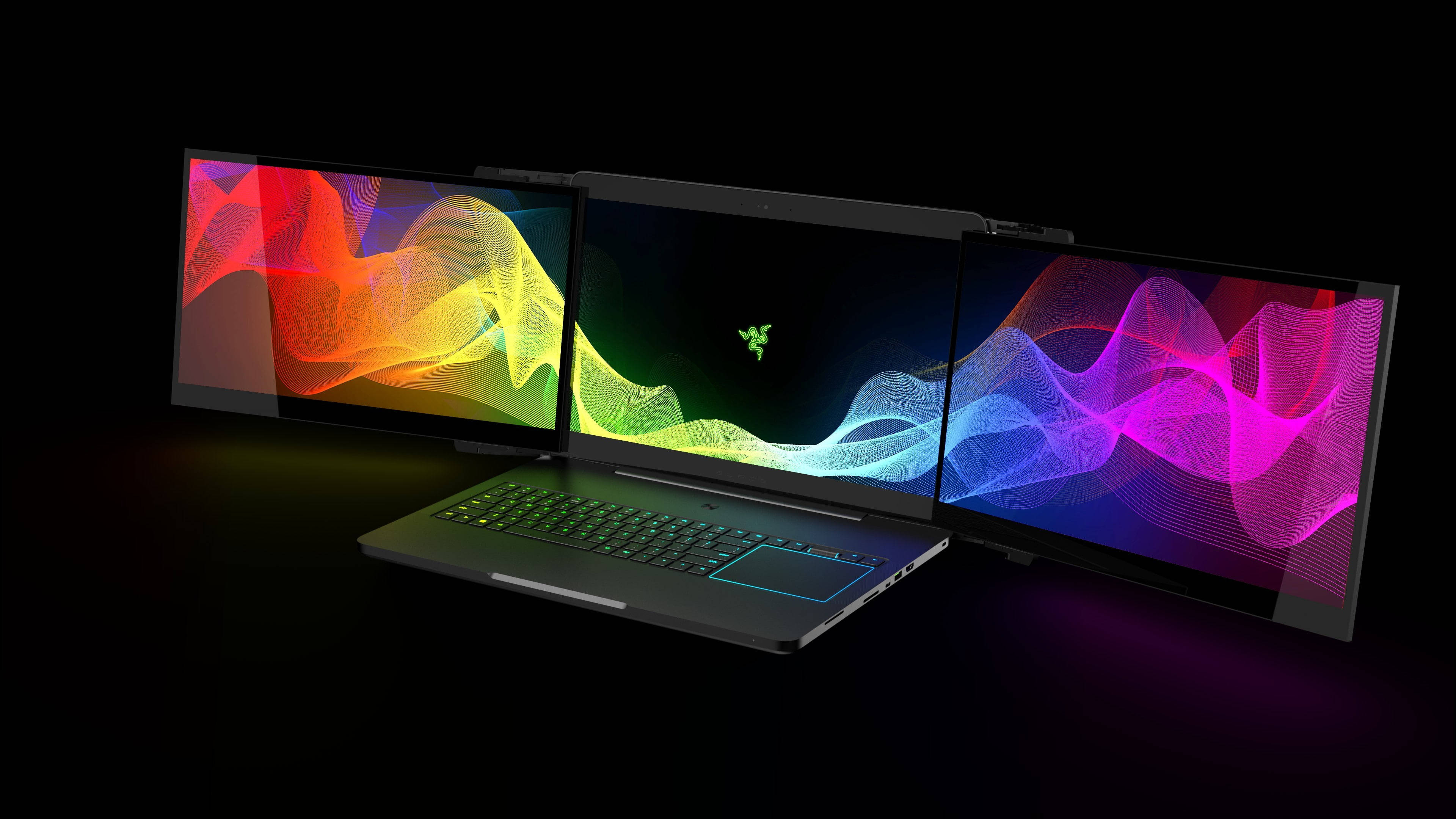 Triple Monitor Black Razer Gaming Laptop Wallpaper