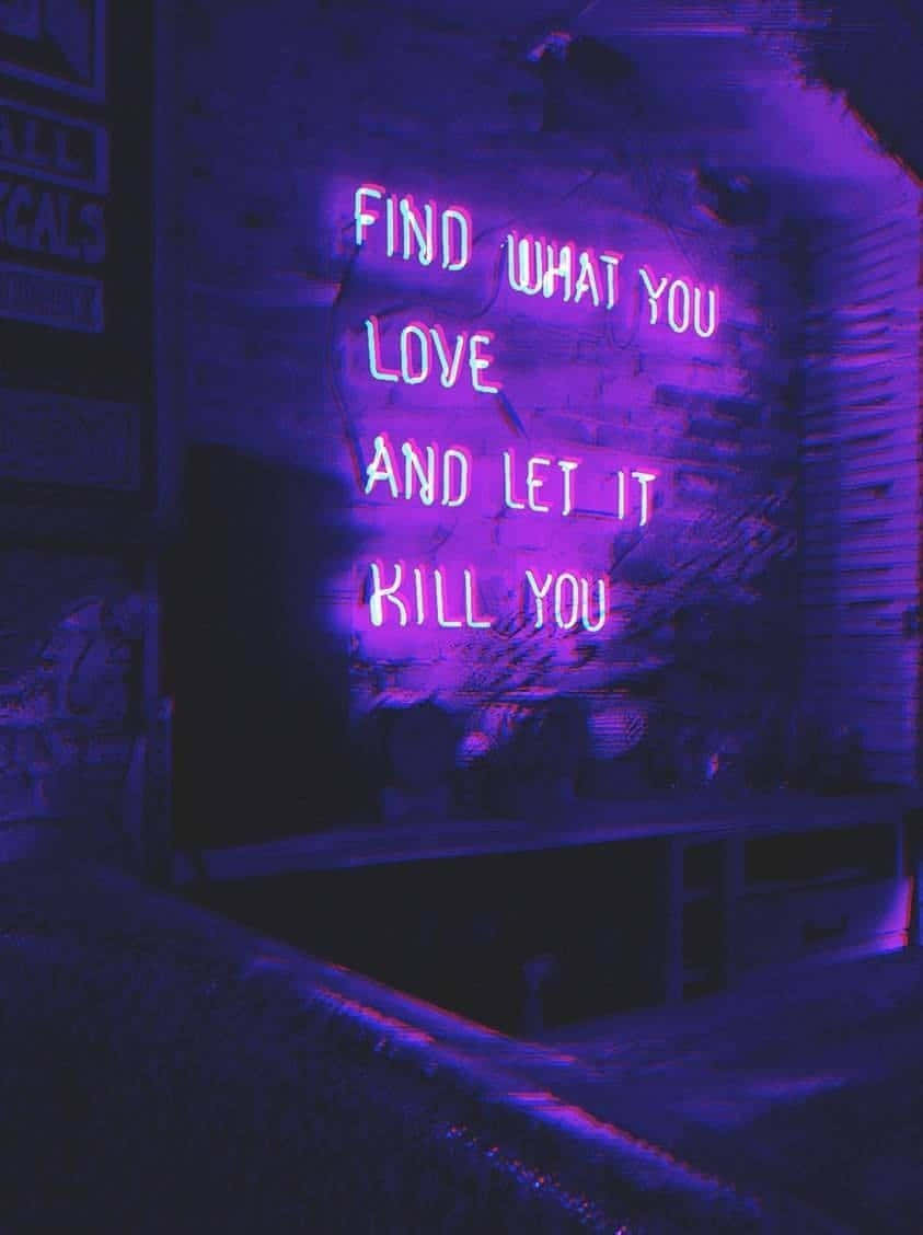 Trippy Purple Neon Love Quote Wallpaper