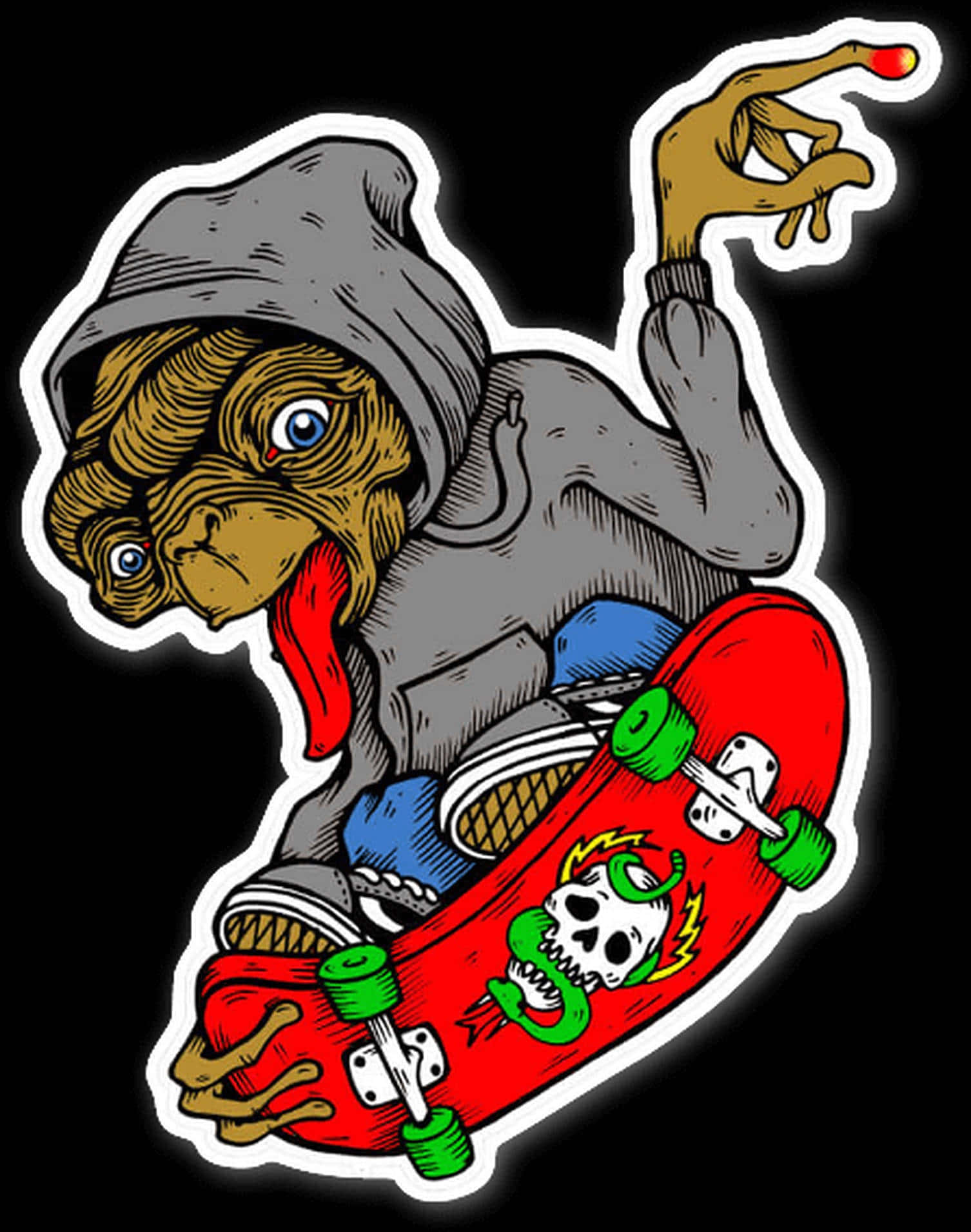 Trippy Skater Pug Sticker Wallpaper