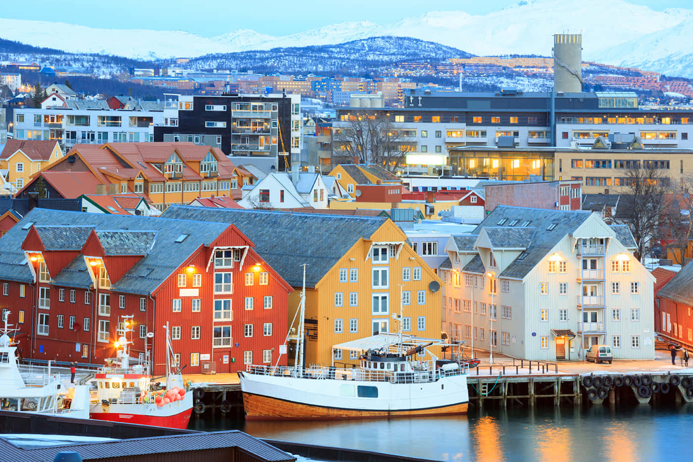 Tromso Norway Waterfront Dusk Wallpaper