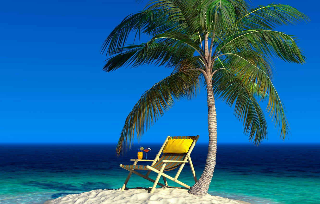 Tropical Beach Sunbed Escape Wallpaper