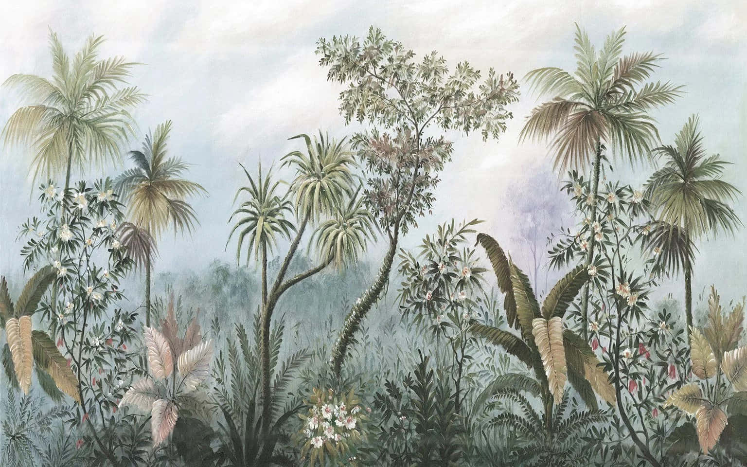 Tropical_ Foliage_ Mural_ Painting Wallpaper