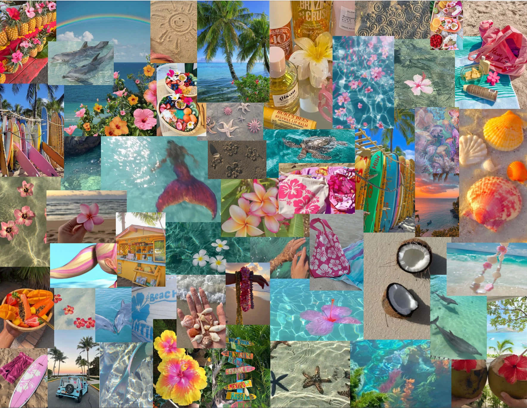 Tropical_ Hibiscus_ Coconut_ Collage Wallpaper