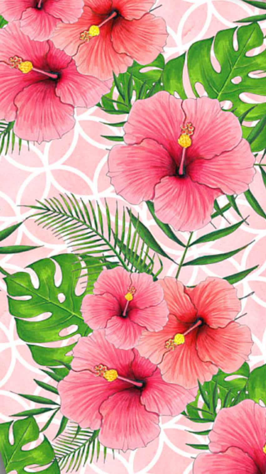 Tropical Hibiscus Flower Pattern.jpg Wallpaper