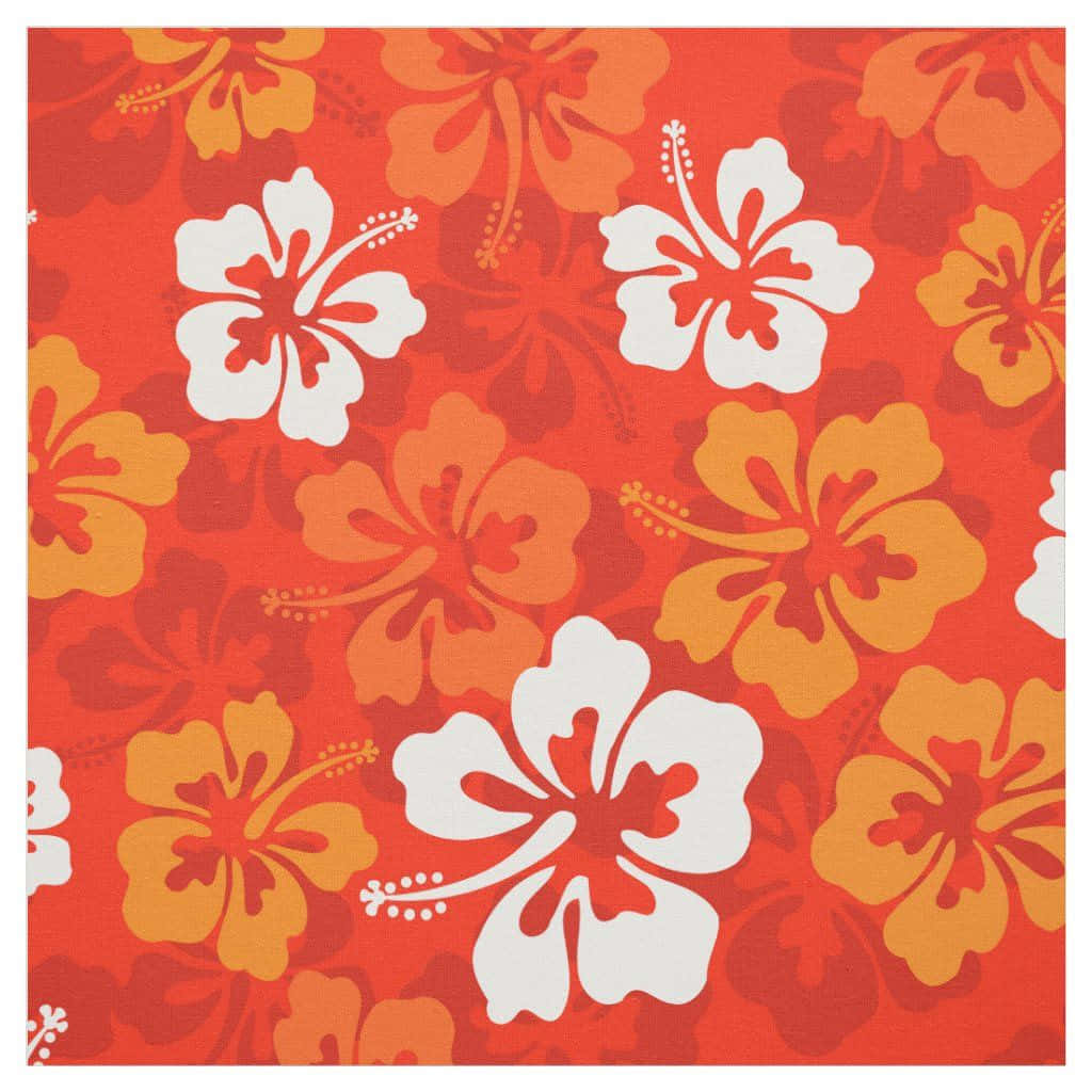 Tropical Hibiscus Pattern Red Orange Wallpaper