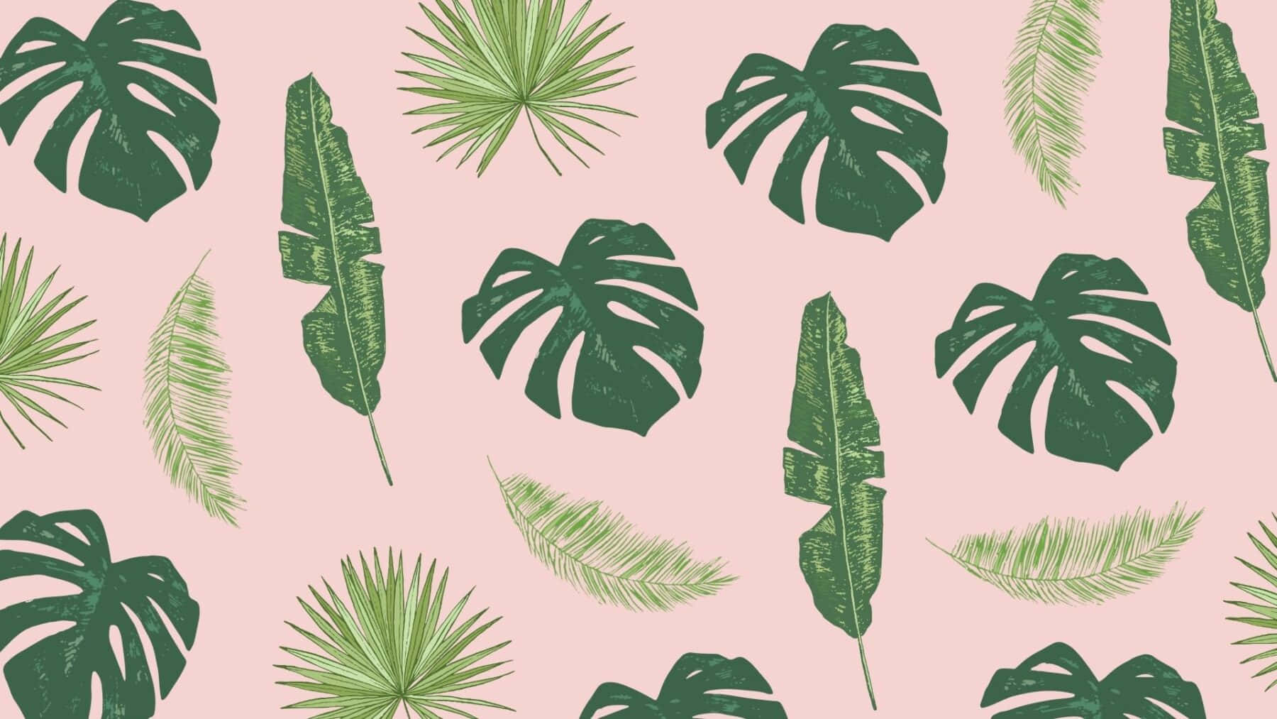 Tropical Leaves Pattern Pink Background Wallpaper