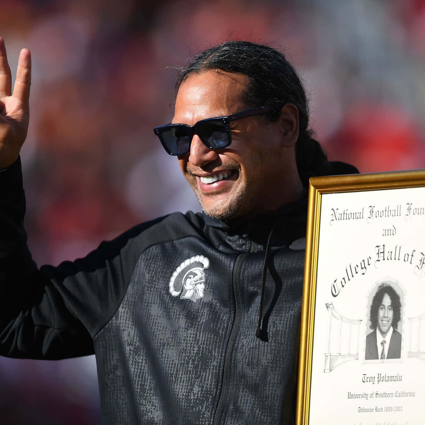 Troy Polamalu Showing Off His Iconic Hair During A Game With The Pittsburgh Steelers Wallpaper