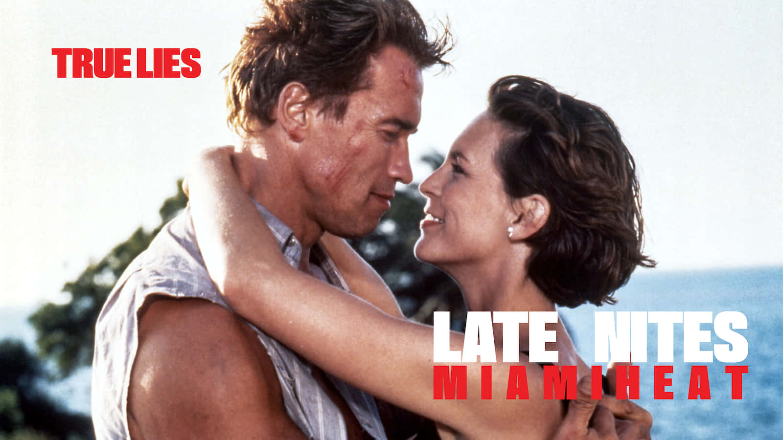 True Lies Movie Poster With Arnold Schwarzenegger And Jamie Lee Curtis Wallpaper