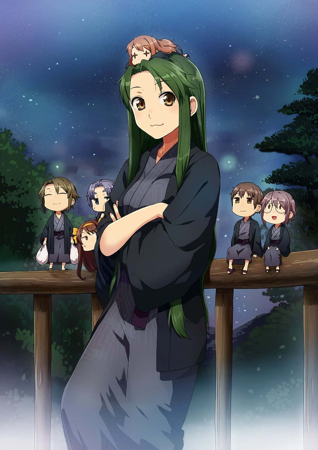 Tsuruyaand Friends Nighttime Gathering Wallpaper