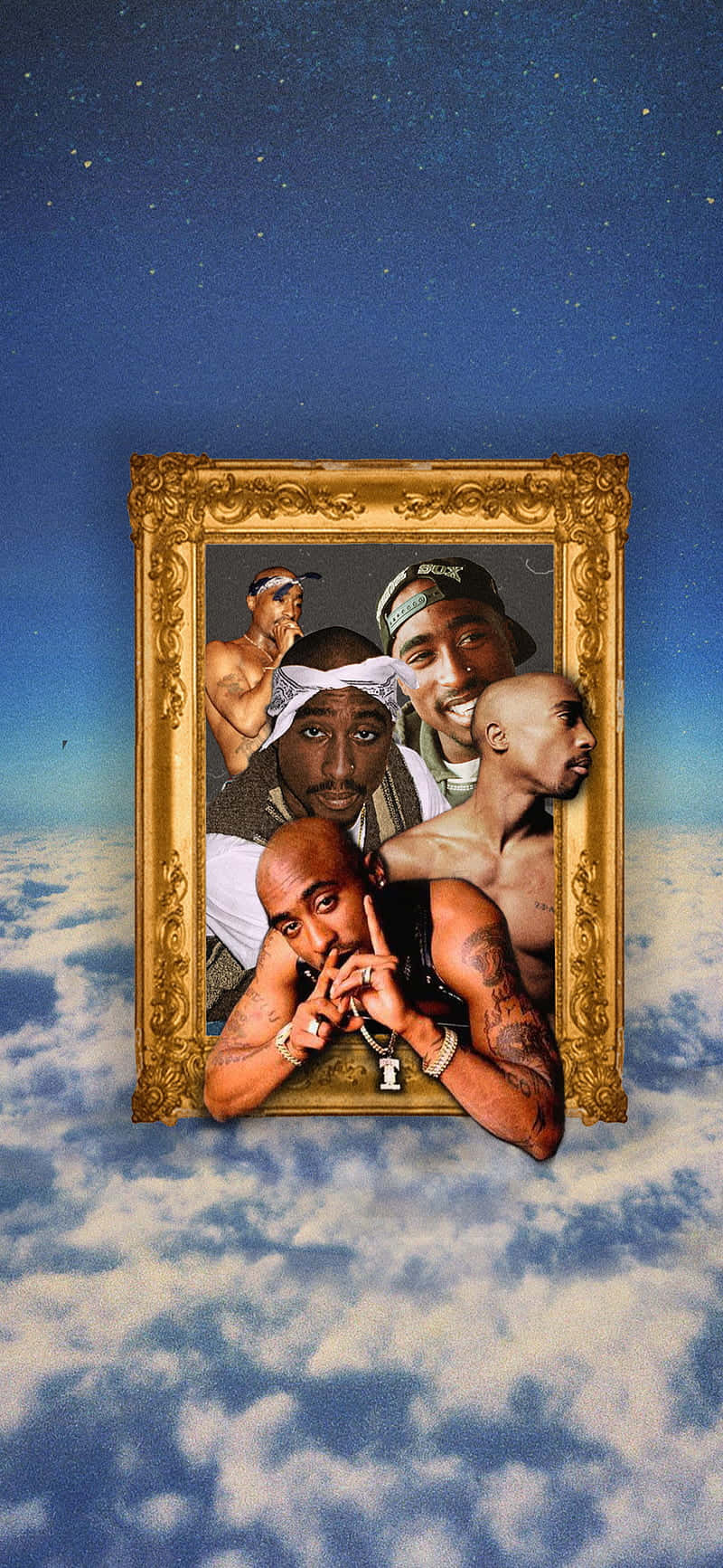 Tupac Shakur Collagein Clouds Wallpaper