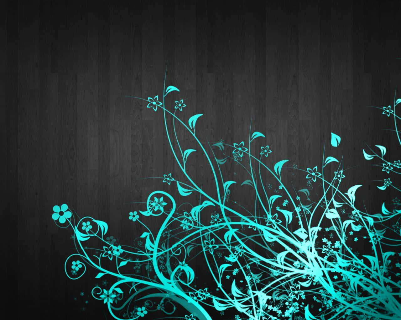 Turquoise Abstract Floral Designon Dark Wood Background Wallpaper