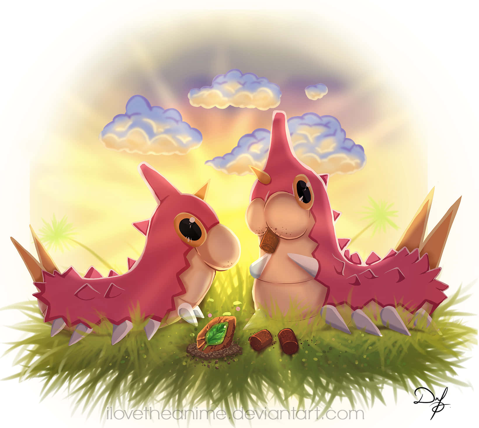 Two Wurmple Eating Pokémon Food Wallpaper