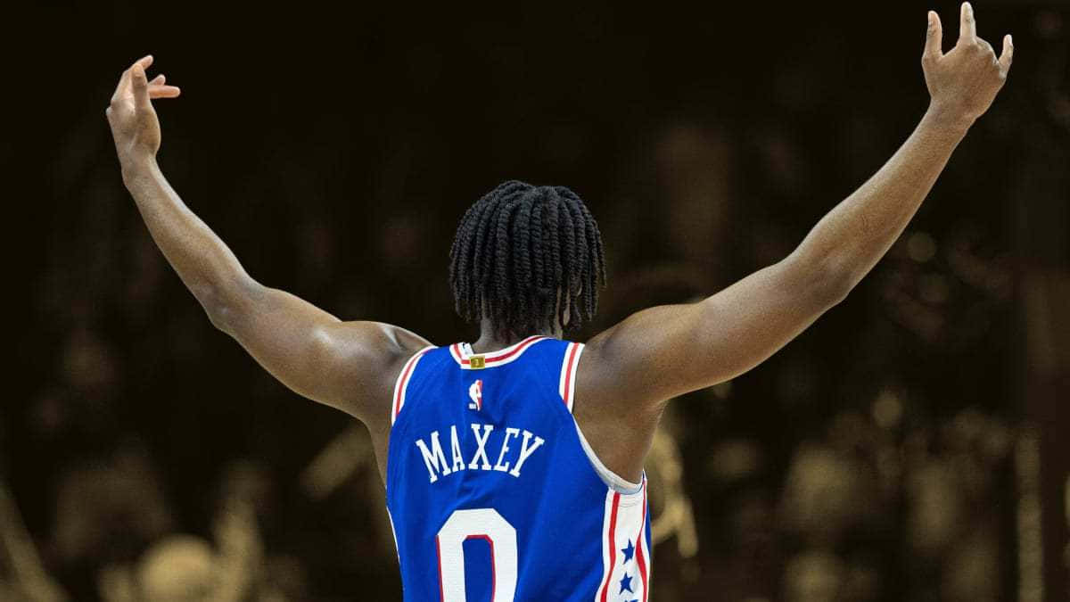 Tyrese Maxey Celebration On Court Wallpaper