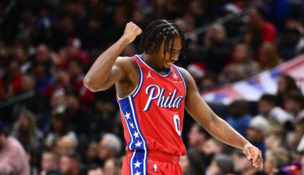 Tyrese Maxey Celebration Philadelphia76ers Wallpaper