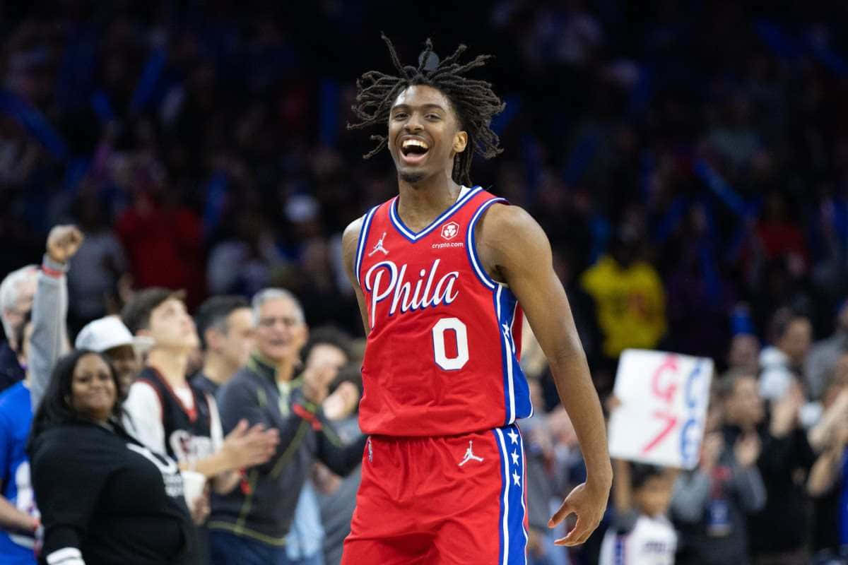 Tyrese Maxey Celebration Philadelphia76ers Wallpaper