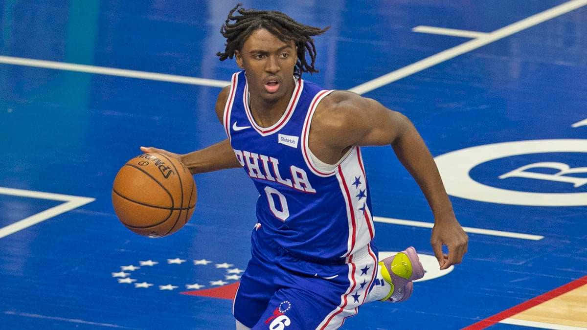 Tyrese Maxey Philadelphia76ers Action Shot Wallpaper