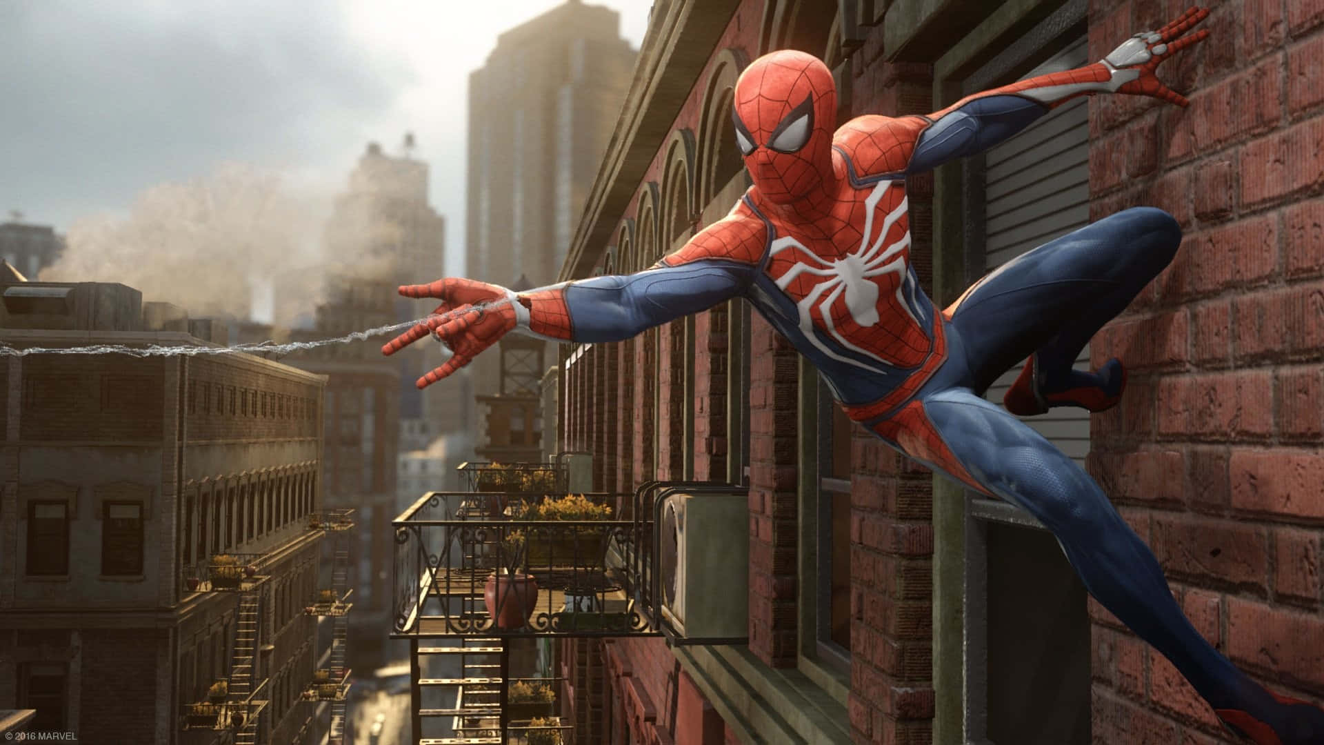 Ultimate Spider-man Swinging Through The City Wallpaper